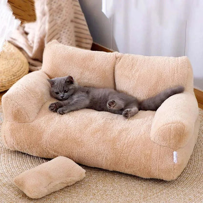 Canapé pour chat en peluche – couchage confortable avec dossier et oreiller