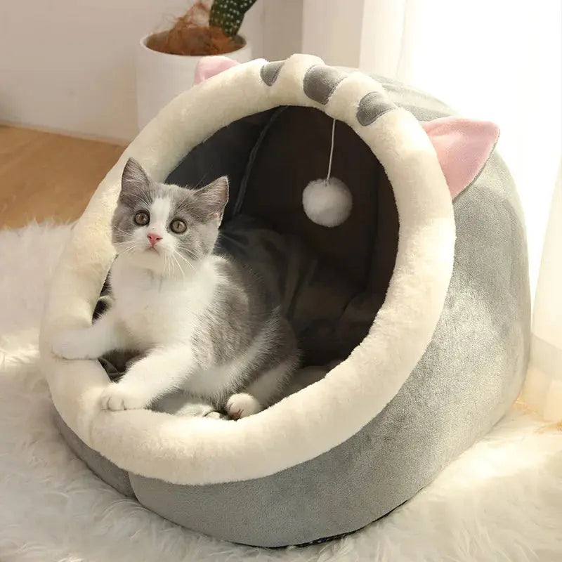 Panier pour chat semi-fermé avec oreilles décoratives – coussin amovible Moustache & Cie