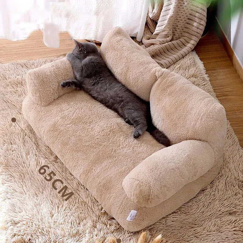 Canapé pour chat en peluche – couchage confortable avec dossier et oreiller
