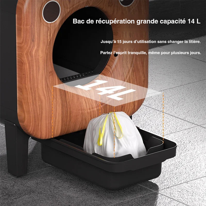 Litière autonettoyante connectée – Signature Bois 75L | Moustache & Cie