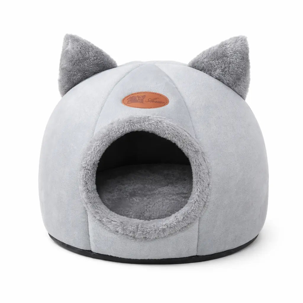 Panier pour chat en forme de grotte – lit chaud et amovible avec fond antidérapant Moustache & Cie
