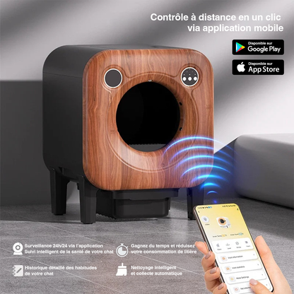 Litière autonettoyante connectée – Signature Bois 75L | Moustache & Cie