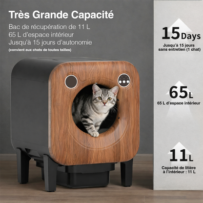 Litière autonettoyante connectée – Signature Bois 75L | Moustache & Cie